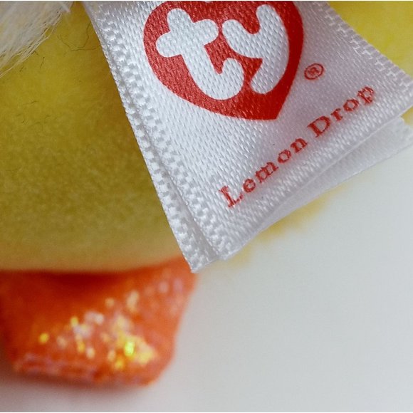 Ty Beanie Boo Lemon Drop Yellow Chick 6 Inch Plush Green Glitter - Picture 5 of 9